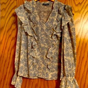 Express size small cream and pale blue flower blouse